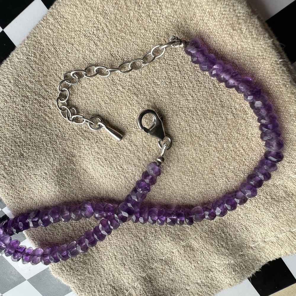 Purple Amethyst π Faceted Bead Necklace 60ctw Sterling Silver - Picture 14 of 16